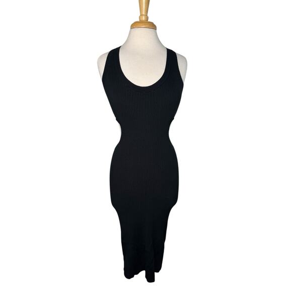 ABERCROMBIE & FITCH Ribbed Knit Cutout Midi Dress in Black Size Medium Sweater - Picture 2 of 9